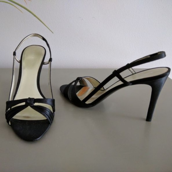NINE WEST "Reedy" Slingback Black Satin Sandals 9M - Picture 2 of 5